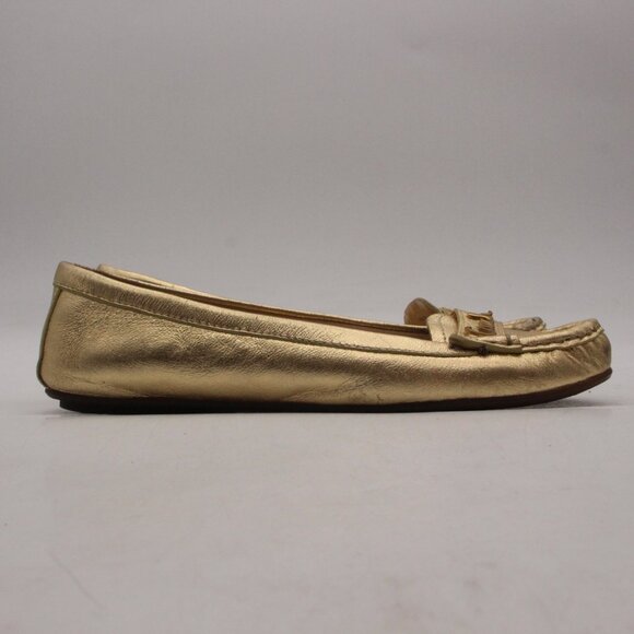 COACH Olson Women's Size 6.5 B Gold Leather Logo Loafers Slip On Shoes A2213 - Picture 2 of 10